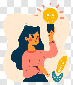 Woman Having Idea - Cartoon Woman With Light Bulb Idea Transparent PNG