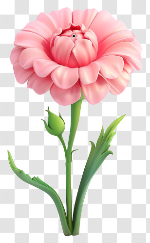 3d Cartoon Flowers - Pink Flower Bloom With Green Stem Transparent PNG