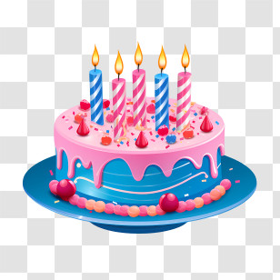 Birthday Cake - Pink Birthday Cake With Candles And Decor Transparent PNG