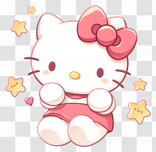 Hello Kitty - Hello Kitty With Pink Bow Surrounded By Stars Transparent PNG