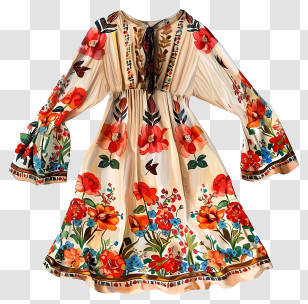 Boho - Bohemian Floral Patterned Dress Transparent PNG