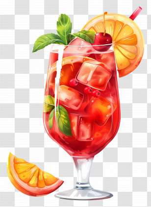 Sharbat Drink - Refreshing Red Fruit Cocktail With Ice Garnish Transparent PNG