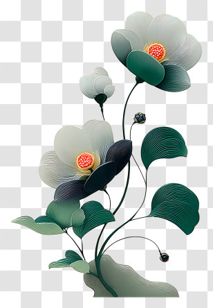 Green Flower Art - Elegant Flowers With Artistic Design Transparent PNG