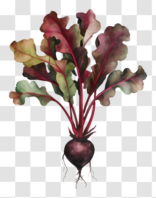 Cartoon - Botanical Beetroot Illustration With Fresh Leaves Transparent PNG