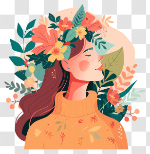 Spring Woman - Artistic Woman Portrait With Floral Design Transparent PNG