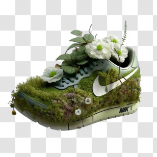 Sneakers Made From Green Leaves And Moss
 - Nike Shoe With Moss And Flowers Transparent PNG
