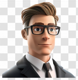 3d Male Avatar - Cartoon Man With Glasses And Suit Transparent PNG