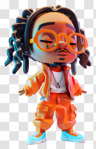 Quavo - Stylish Cartoon Character In Orange Streetwear Transparent PNG