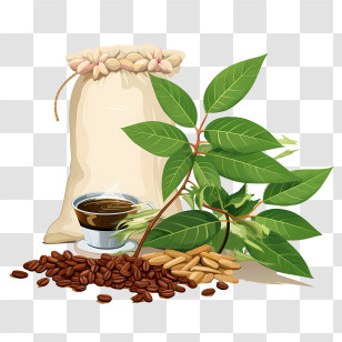 Coffee Beans Bag - Coffee Bag With Beans And Hot Drink Transparent PNG