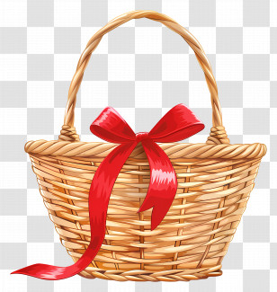 Wicker Basket - Wicker Basket Tied With Red Bow Ribbon Transparent PNG