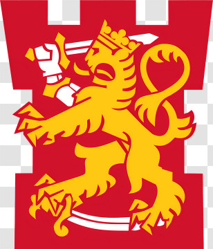 Finnish Defence Forces - Yellow Lion On Red Flag Transparent PNG