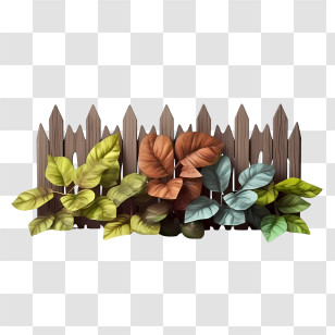 Wooden Garden Fence - Wooden Fence With Leaves Arrangement Transparent PNG