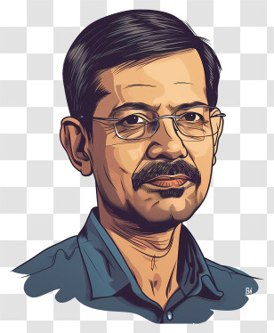 Arvind Kejriwal - Illustrated Man With Glasses And Mustache Transparent PNG