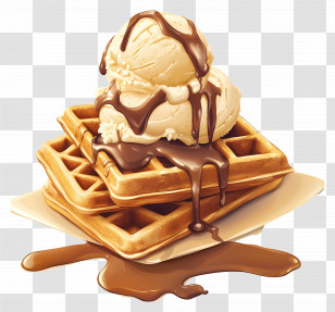 Waffles - Delicious Waffles With Ice Cream And Chocolate Drizzle Transparent PNG