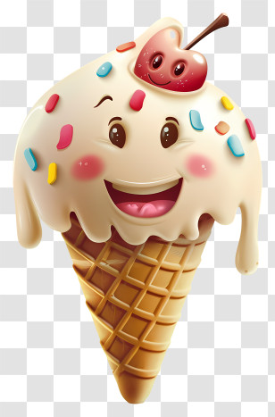3d Cartoon Dessert - Cartoon Ice Cream Cone With Cherry And Sprinkles Transparent PNG