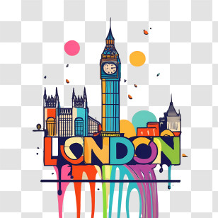 London - Colorful London Cityscape Illustration With Big Ben Transparent PNG