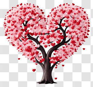 Red And Pink Hearts - Heart-Shaped Floral Tree Illustration Transparent PNG