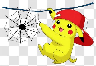 Halloween Pikachu - Yellow Character Hanging From Spider Web Transparent PNG