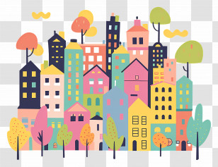 City - Colorful Illustration Of Urban Buildings Transparent PNG