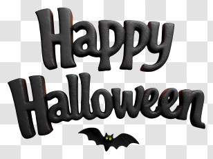 Halloween Text - Happy Halloween Text With Bat Transparent PNG
