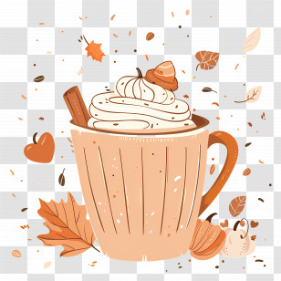 Pumpkin Spice - Autumn Coffee Cup With Whipped Cream Transparent PNG