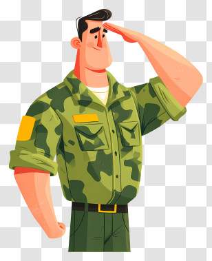 Military Soldier Giving Salute - Cartoon Soldier Saluting In Camouflage Transparent PNG