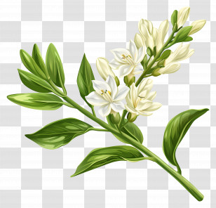 Tuberose Flower - White Flower Branch Illustration Transparent PNG