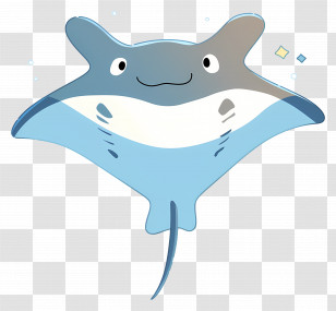 Cute Stingray - Blue Cartoon Stingray In Ocean Transparent PNG