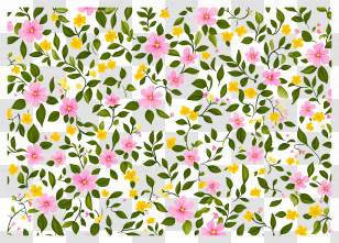 Flower Background - Pink And Yellow Floral Pattern With Green Leaves Transparent PNG