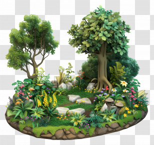 Woodland Garden - Lush Garden With Flowers And Trees Transparent PNG