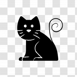 Halloween Cat - Cute Black Cat With Curly Tail Transparent PNG