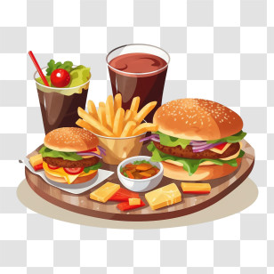 Hamburger - Fast Food Platter With Burgers And Fries Transparent PNG