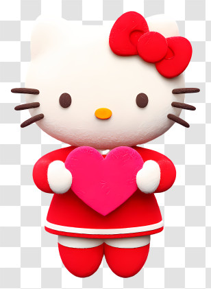 Hello Kitty Holding Heart - Cute Cat Holding Heart Transparent PNG