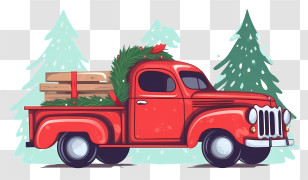 Red Pickup Truck - Red Truck With Christmas Decorations Transparent PNG