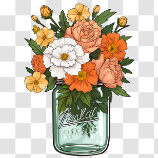 National Mason Jar Day - Vivid Flower Bouquet In Glass Jar Transparent PNG