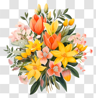 Bouquet - Colorful Bouquet Of Spring Flowers Transparent PNG