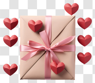 Envelope - Pink Gift With Red Hearts And Ribbon Transparent PNG