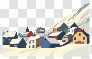 Avalanche Cover Town - Snowy Houses In A Winter Landscape Transparent PNG