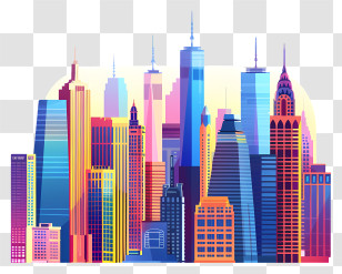Superhero Skyline - Colorful Cityscape Illustration Transparent PNG