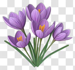 Crocuses - Purple Crocus Flowers Illustration In Nature Style Transparent PNG