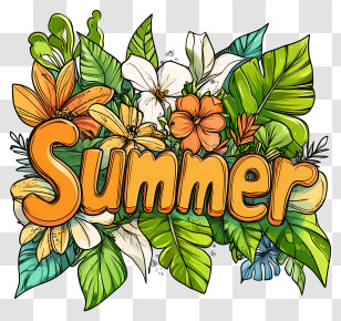 Summer Text - Summer Floral Design Transparent PNG