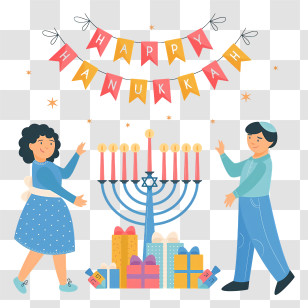 Hanukkah Celebration - Children Celebrating Hanukkah With Menorah Transparent PNG