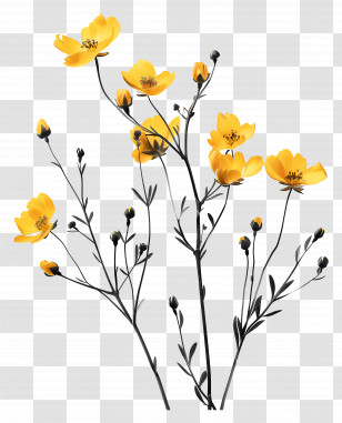 Yellow Flowers - Illustration Of Yellow Wildflowers Transparent PNG