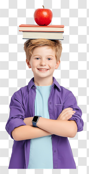 Schoolboy Balancing Books - Boy With Books And Apple Transparent PNG
