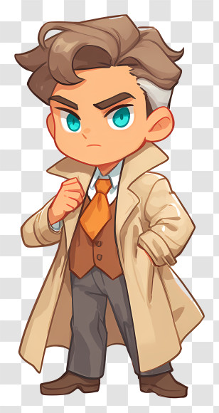 Almond Cookie - Stylized Chibi Detective Character Transparent PNG