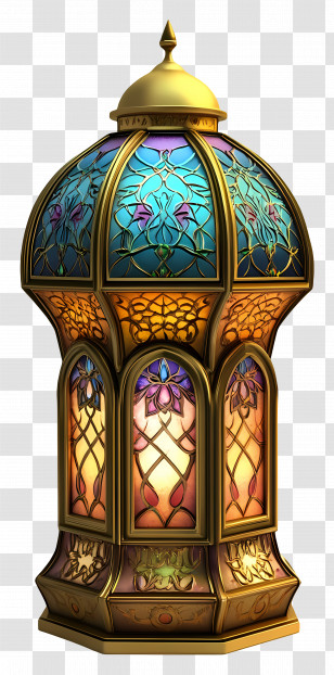 Ramadan Kareem Lantern - Stained Glass Lantern With Light Transparent PNG