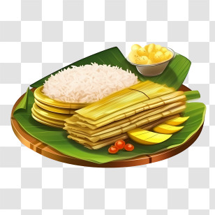 Onam Sadya Food - Traditional Food Served On Banana Leaf With Rice And Side Dishes Transparent PNG