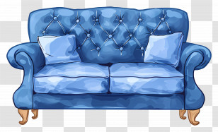 Blue Sofa - Elegant Blue Tufted Sofa Transparent PNG