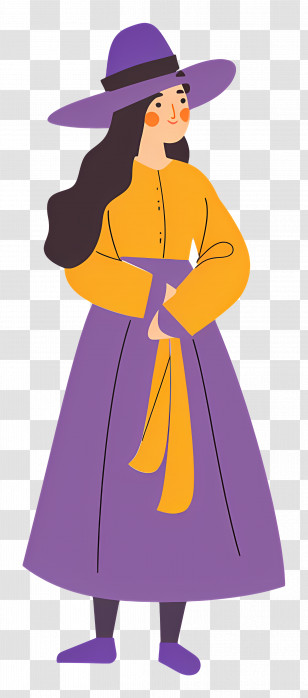 Woman In Purple - Stylish Woman In Hat And Dress Transparent PNG