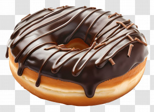 Donut - Chocolate Glazed Donut With Drizzle Topping Transparent PNG